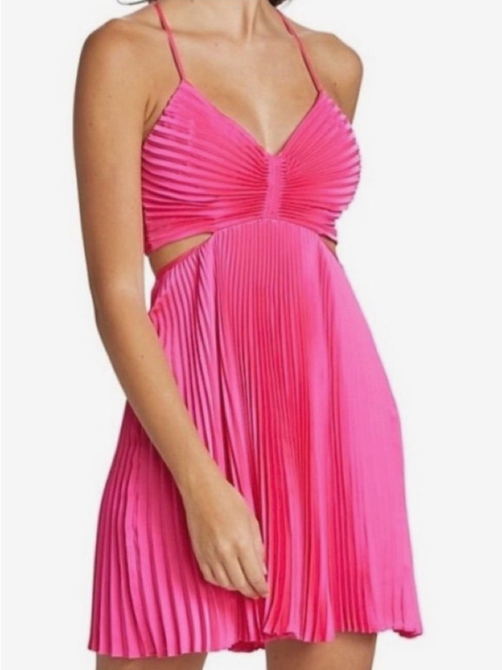 A.L.C. Hot Pink Pleated Cutout Mini Dress